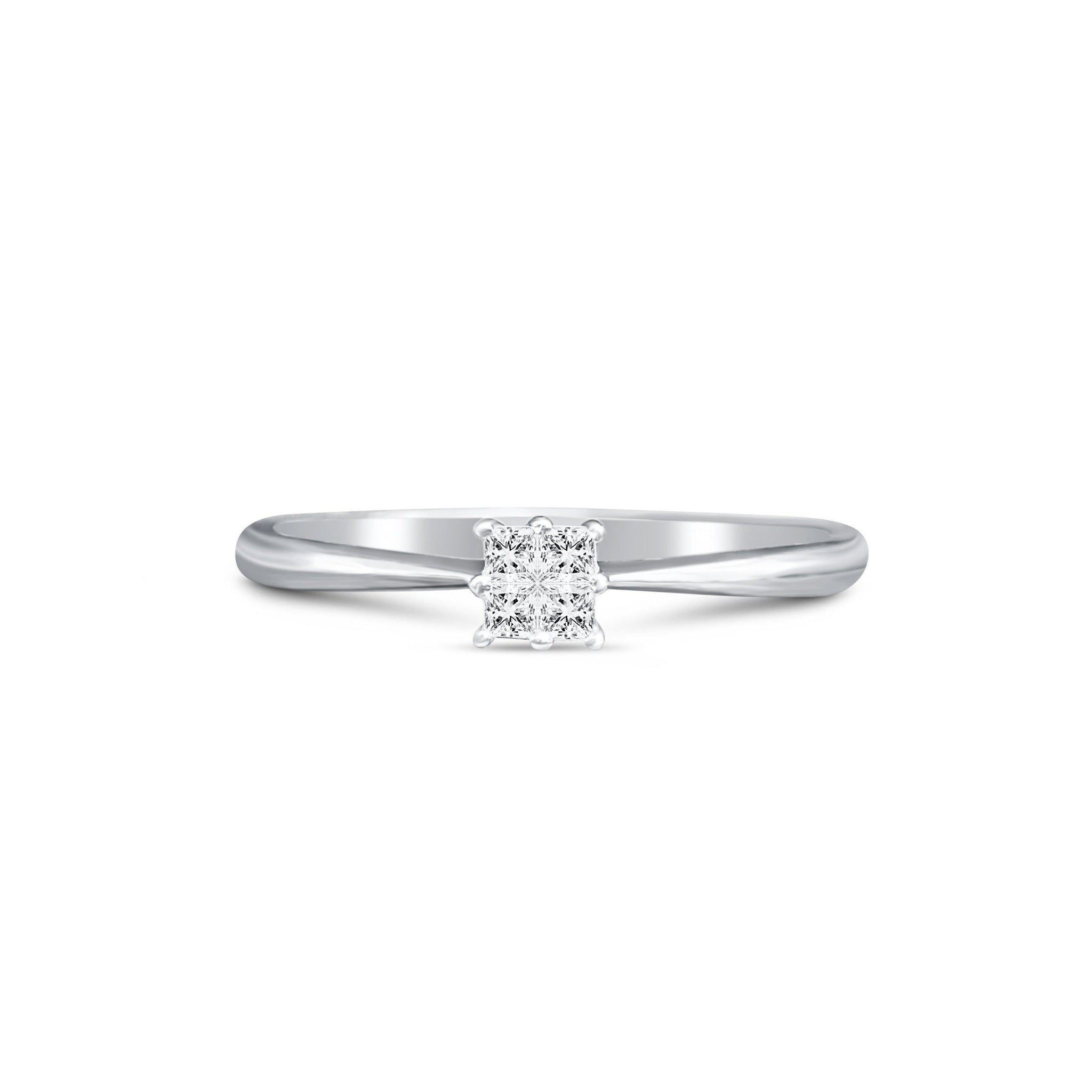 Princess cut diamonds in thin 18k gold ring setting - ASSAY