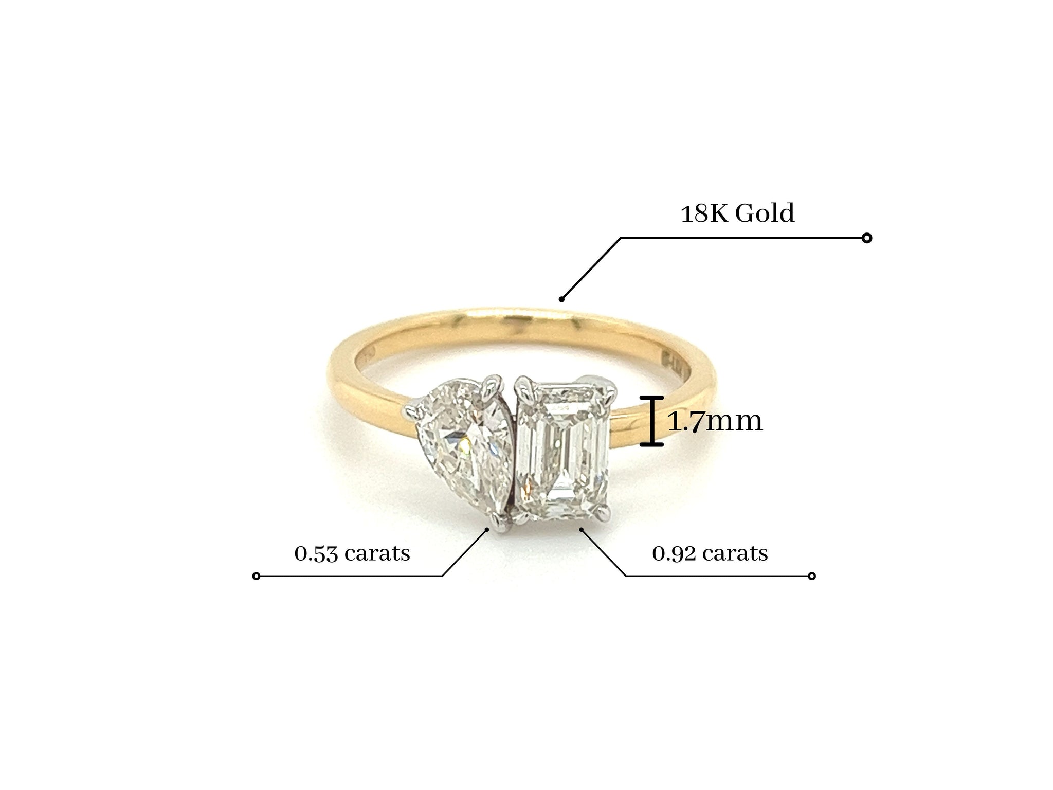 Toi Et Moi Emerald & Pear Cut Diamond Engagement Ring in 18K Yellow Gold-Diamond Ring-ASSAY