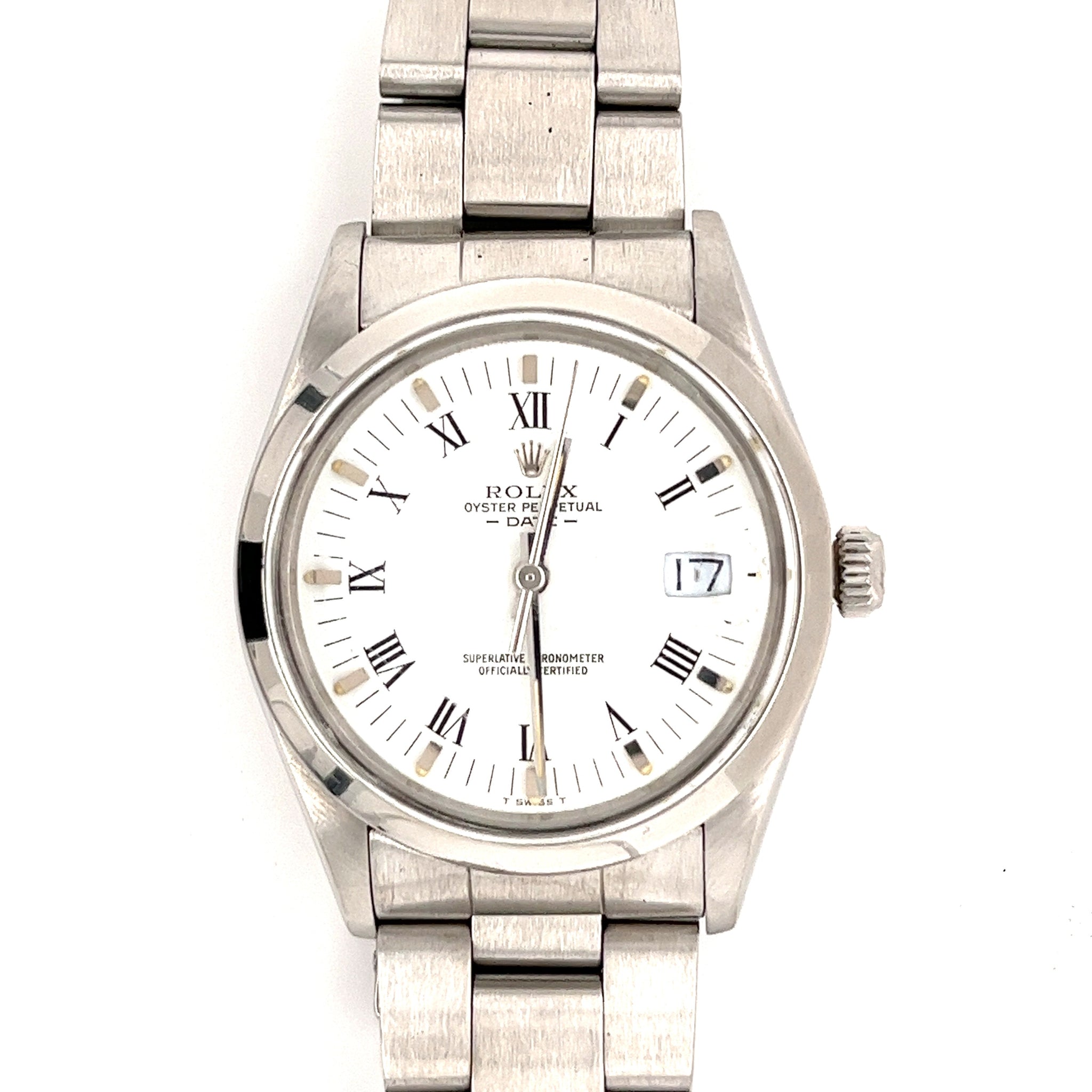 Rolex 34mm Oyster Perpetual Date Ref. 15200 White Dial Roman Numerals and Oyster Bracelet in Stainless Steel Watch-Watch-ASSAY