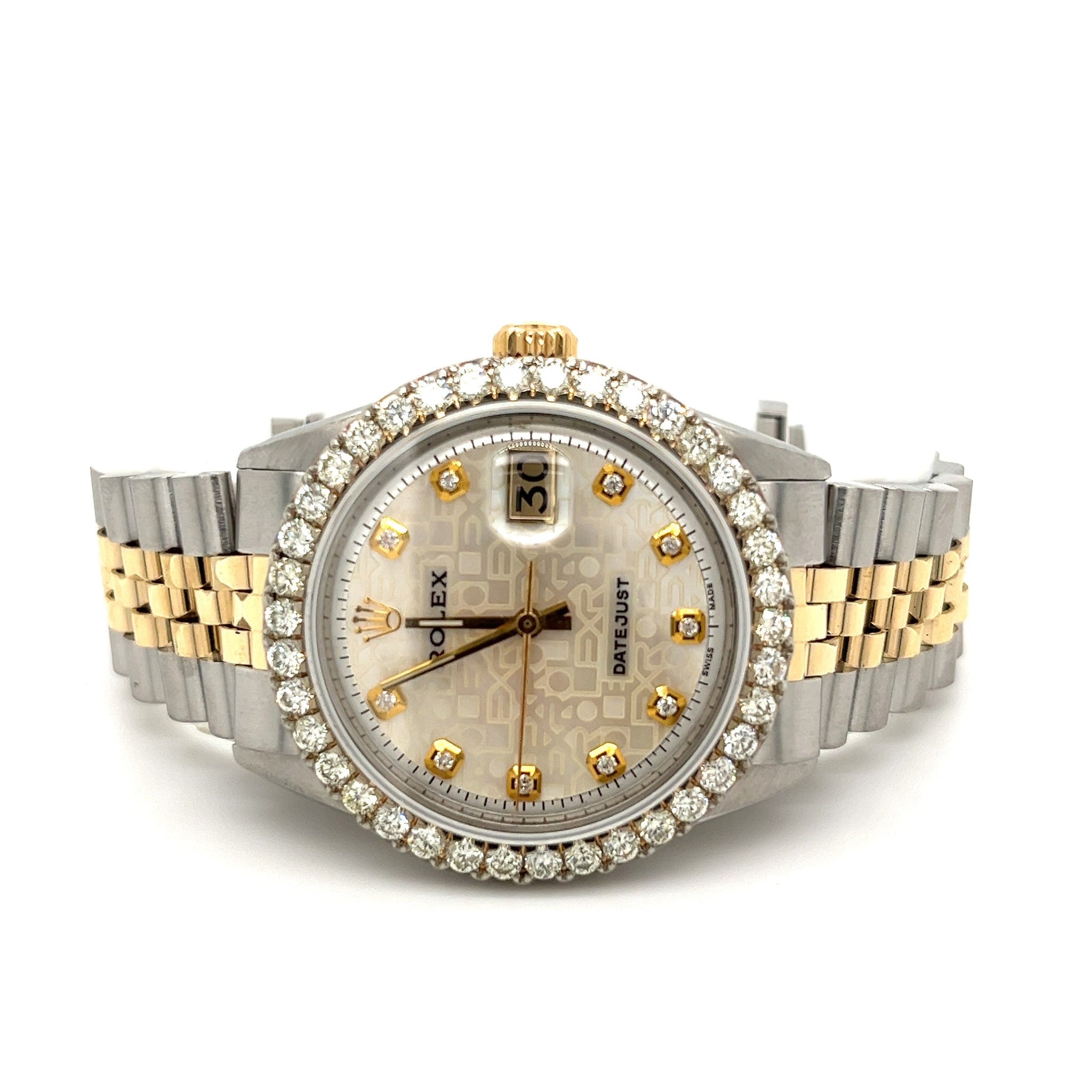 Rolex 36mm DateJust White Jubilee Dial Ref. 1601 With Diamond Bezel-Watches-ASSAY