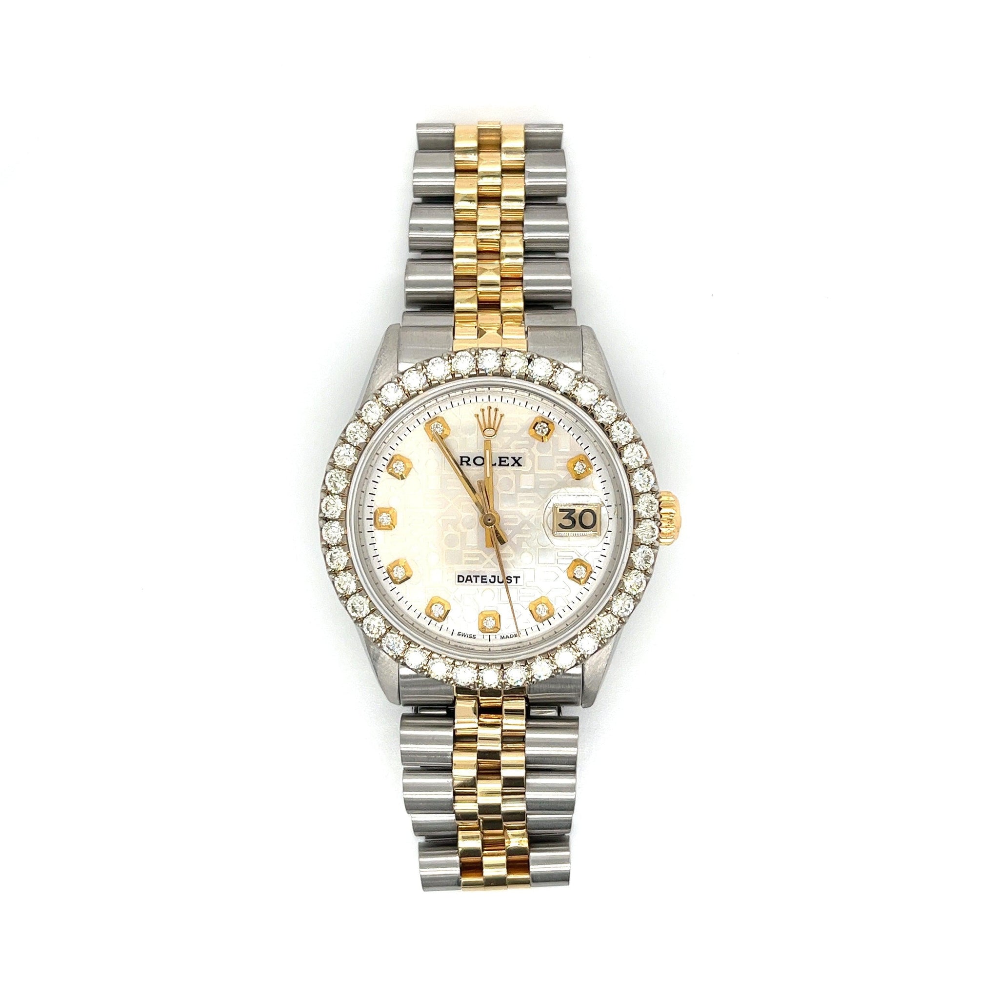 Rolex 36mm DateJust White Jubilee Dial Ref. 1601 With Diamond Bezel-Watches-ASSAY