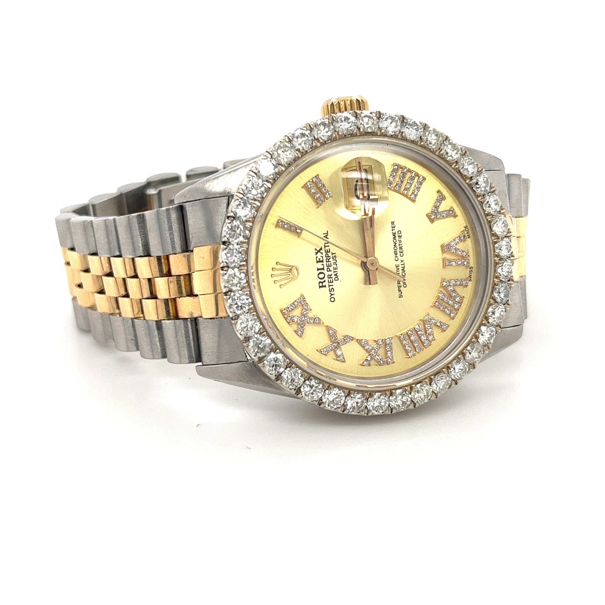 Rolex DateJust 16013 | 3 Carat Diamond Bezel and Roman Numeral Hour Marker with 36mm Dial-Watches-ASSAY