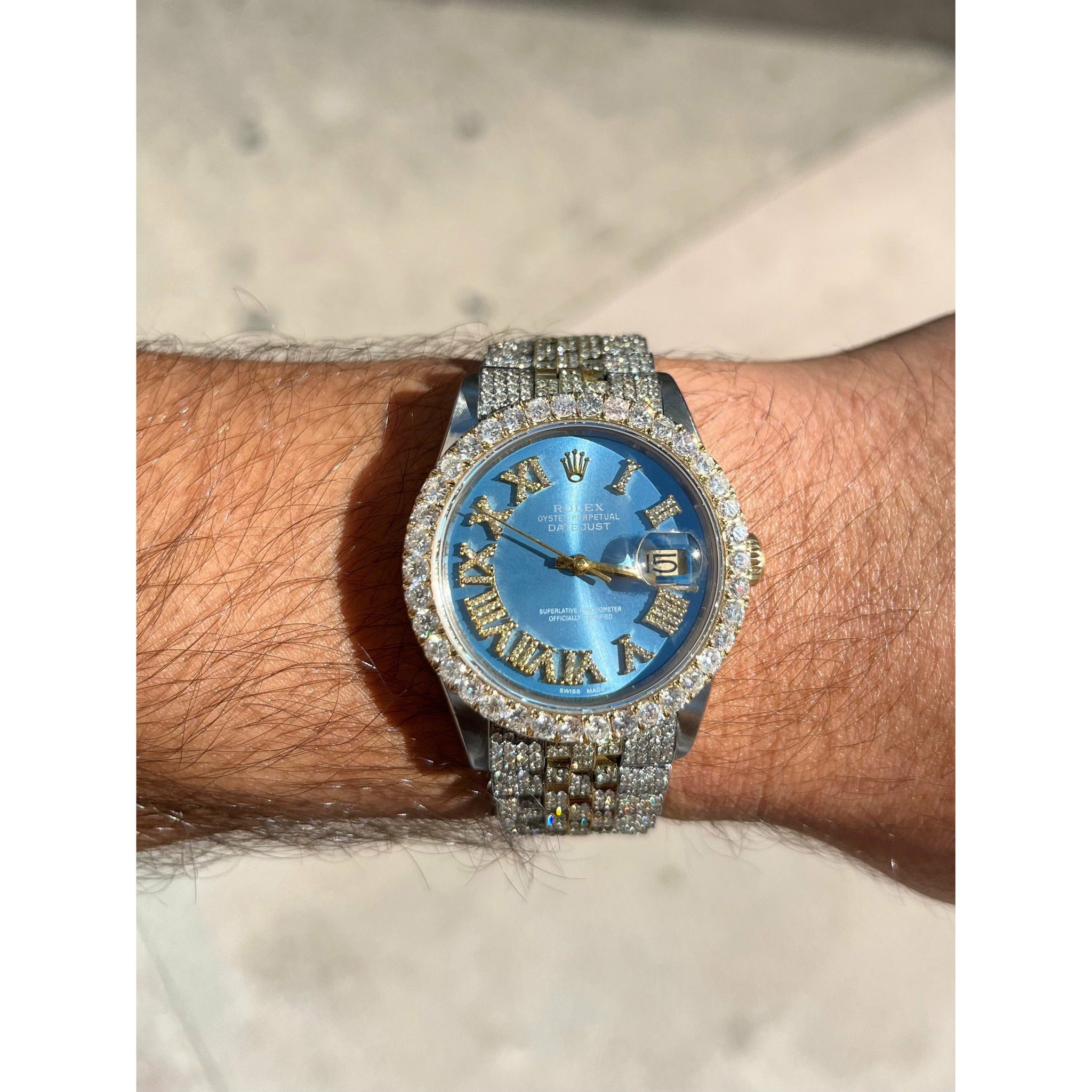 Rolex Tiffany Blue Fully Iced Out Diamond Datejust Watch-Watches-ASSAY