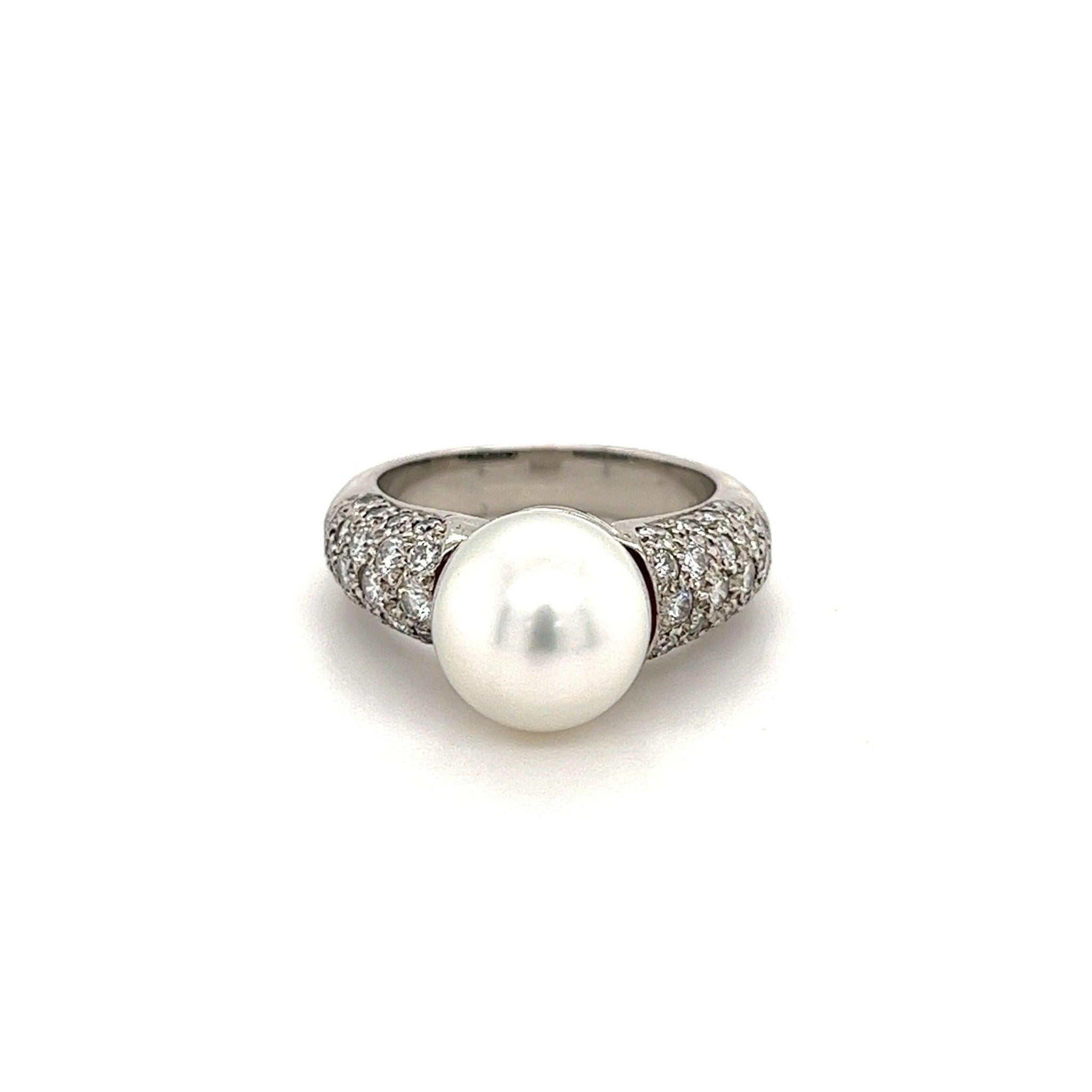 South Sea Pearl with Round Diamond Pave Side stones in Platinum Ring-Rings-ASSAY