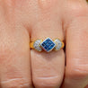 Square cut Natural Blue Sapphire Ring in 18k solid gold - ASSAY
