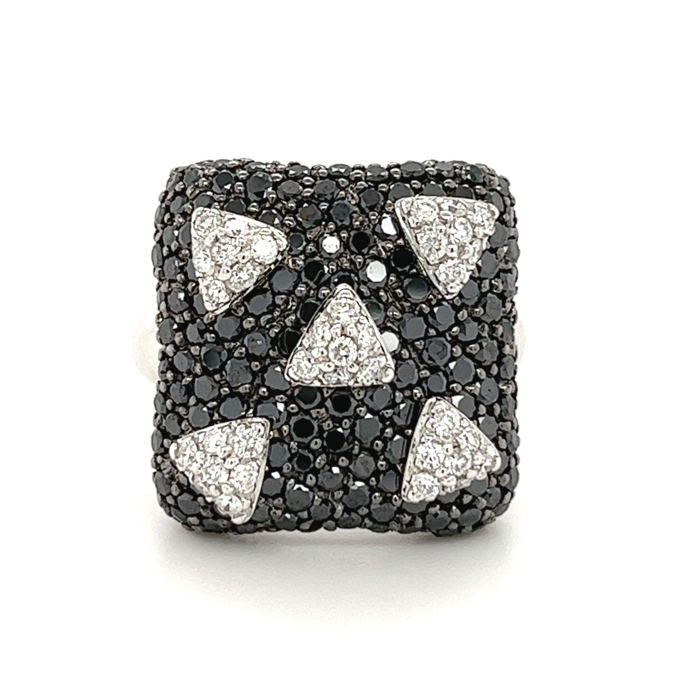 Starlit Night Black and White Diamond Cluster Ring in 18K White Gold-Rings-ASSAY