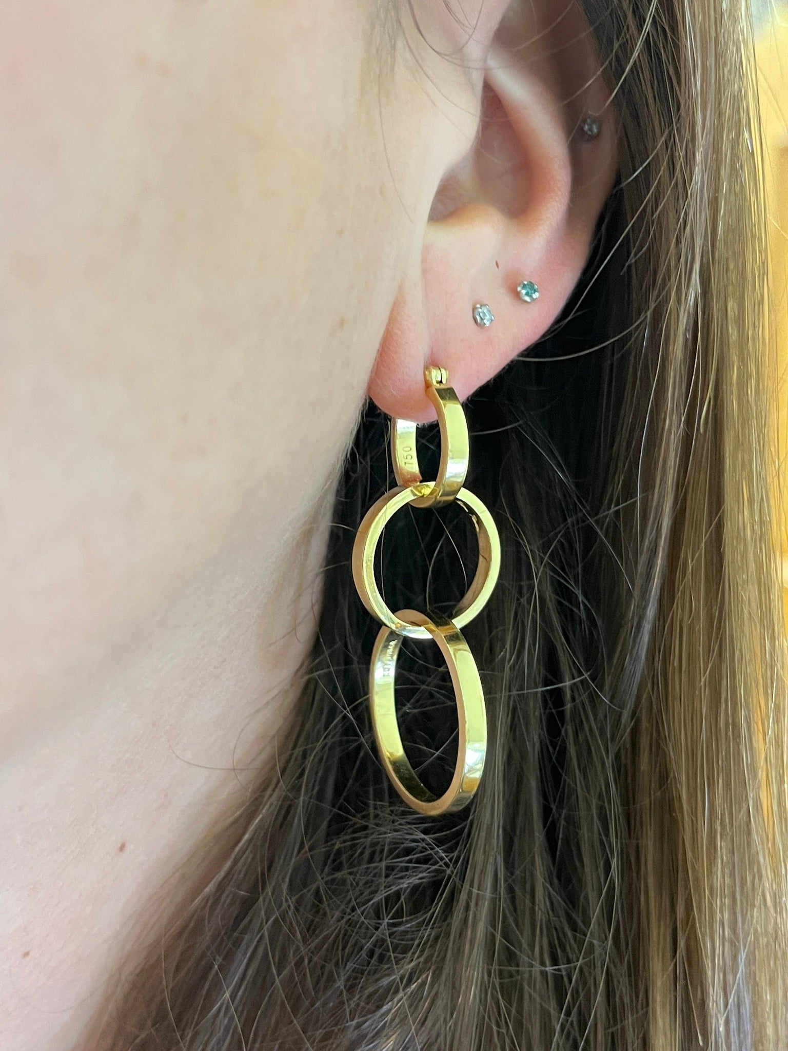 Tiffany & Co. 18K Gold Paloma Picasso 3 Ring Interlocking Hoop Earrings-Earrings-ASSAY