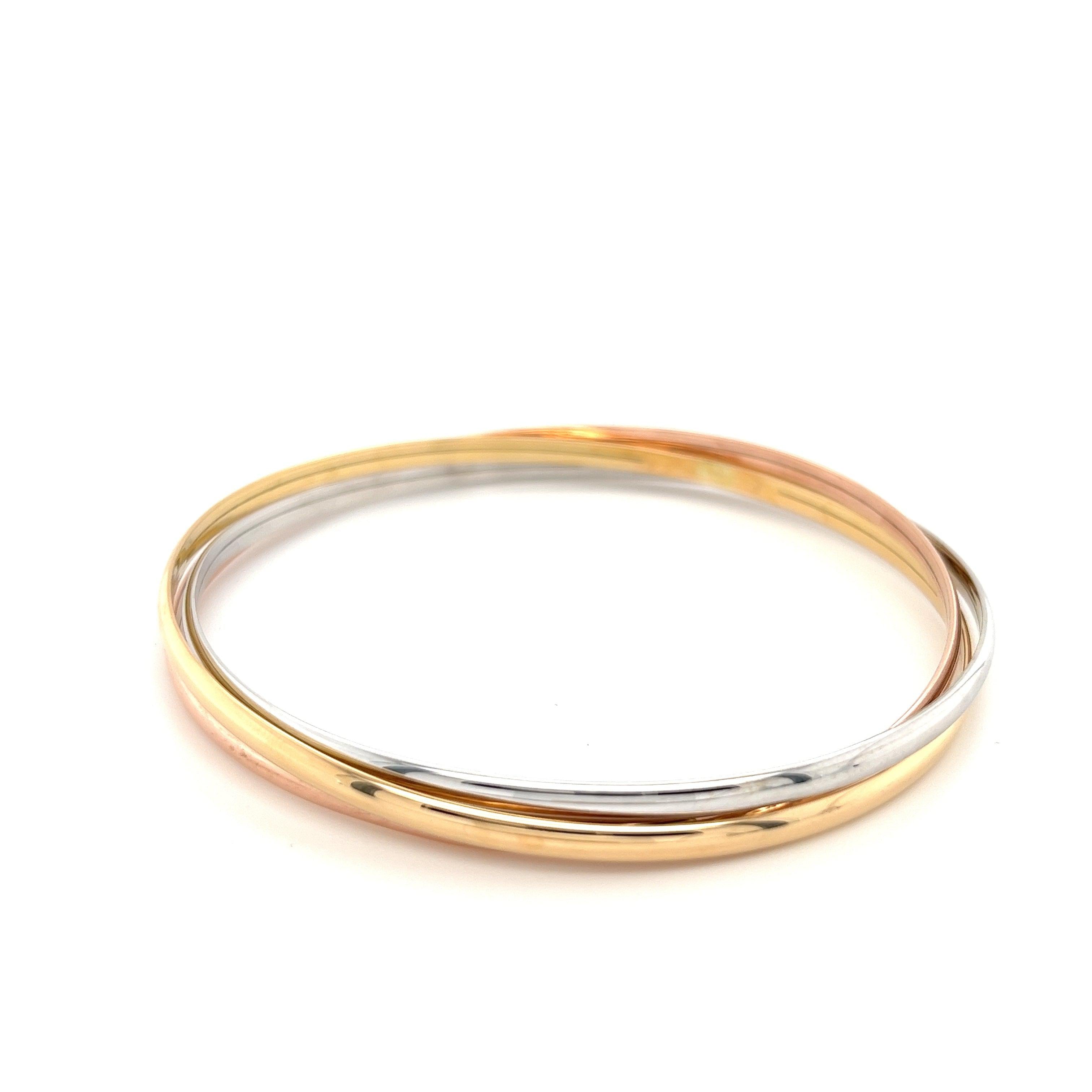 Tri-Color Interlocking Bangle in 18k White, Rose, and Yellow Gold-Bangle-ASSAY