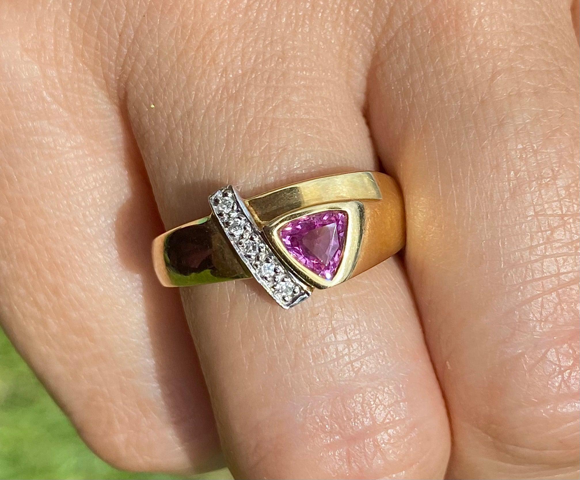 Trillion Cut Pink Sapphire in 14k solid gold Ring - ASSAY
