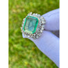 Vintage 12 Carat Colombian Emerald and Diamond Halo Ring Set in Palladium - ASSAY