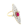 Vintage 14K Yellow Gold Old-Cut Ruby and Diamond Cocktail Long Ring-Rings-ASSAY