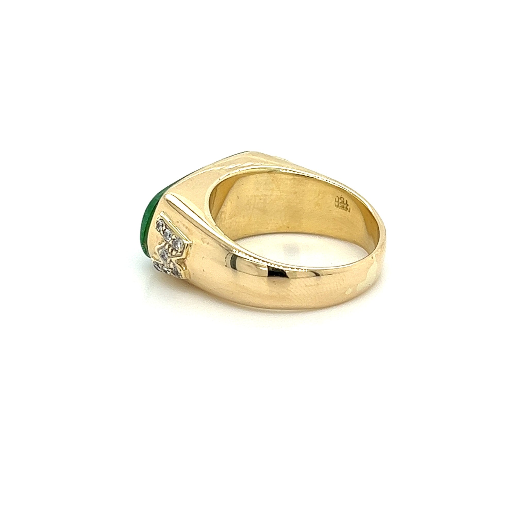 Vintage 18K Yellow Gold Horizontal Bezel Set Jadeite Jade Ring-Rings-ASSAY