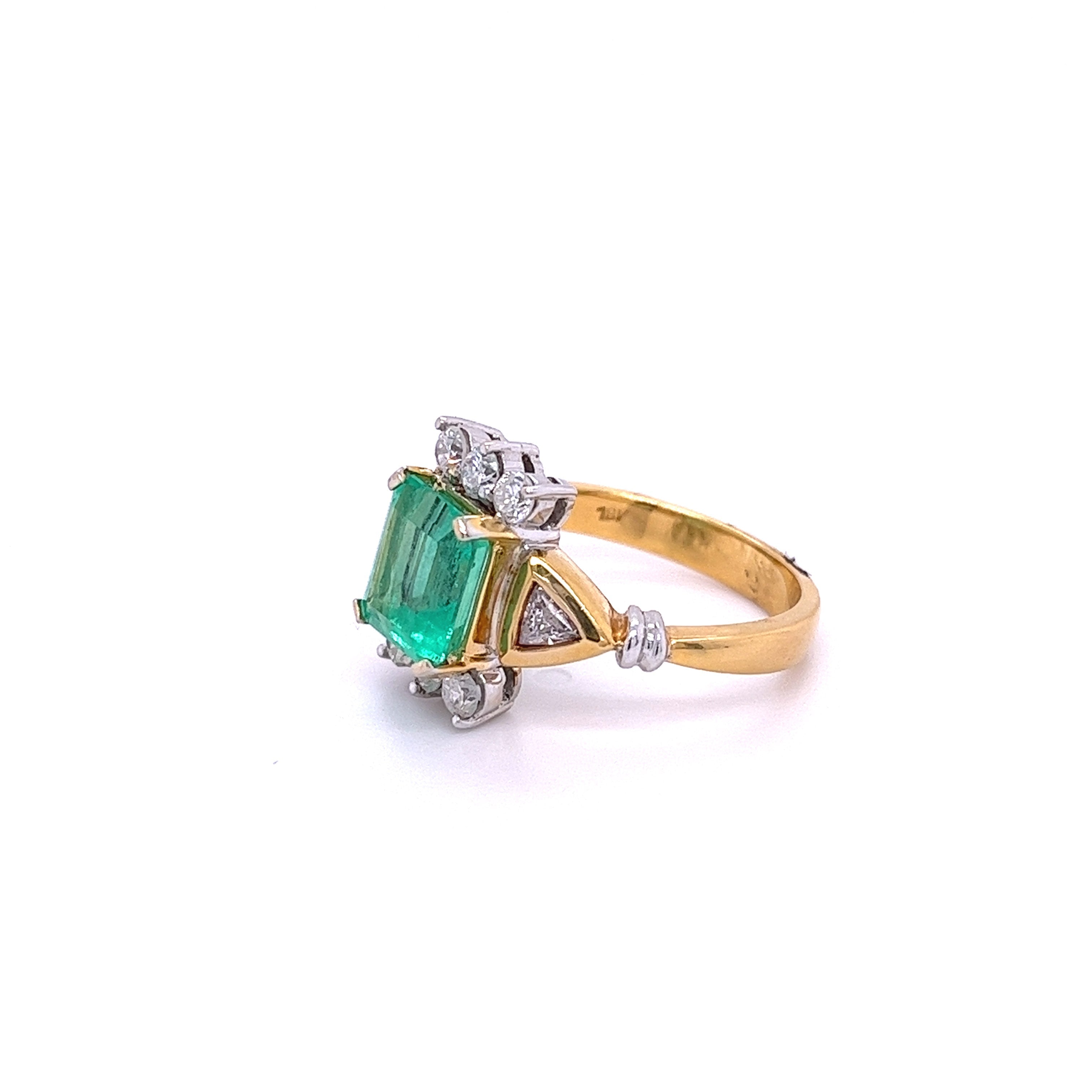 Vintage 2.77 carat Colombian Emerald and Trillion Cut Diamonds in 18k Gold Ring-ASSAY-ASSAY