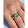 Vintage 3 stone oval cut Colombian Emerald Ring in 18k Yellow Gold - ASSAY