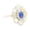 Vintage AGL Certified No Heat Burma Blue Sapphire and Old Euro Cut Diamond Ring in Platinum-Rings-ASSAY