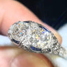 Vintage Art Deco 3 Carat Old Mine Cut Two Stone Double Diamond and Blue Sapphire Platinum Ring-Rings-ASSAY