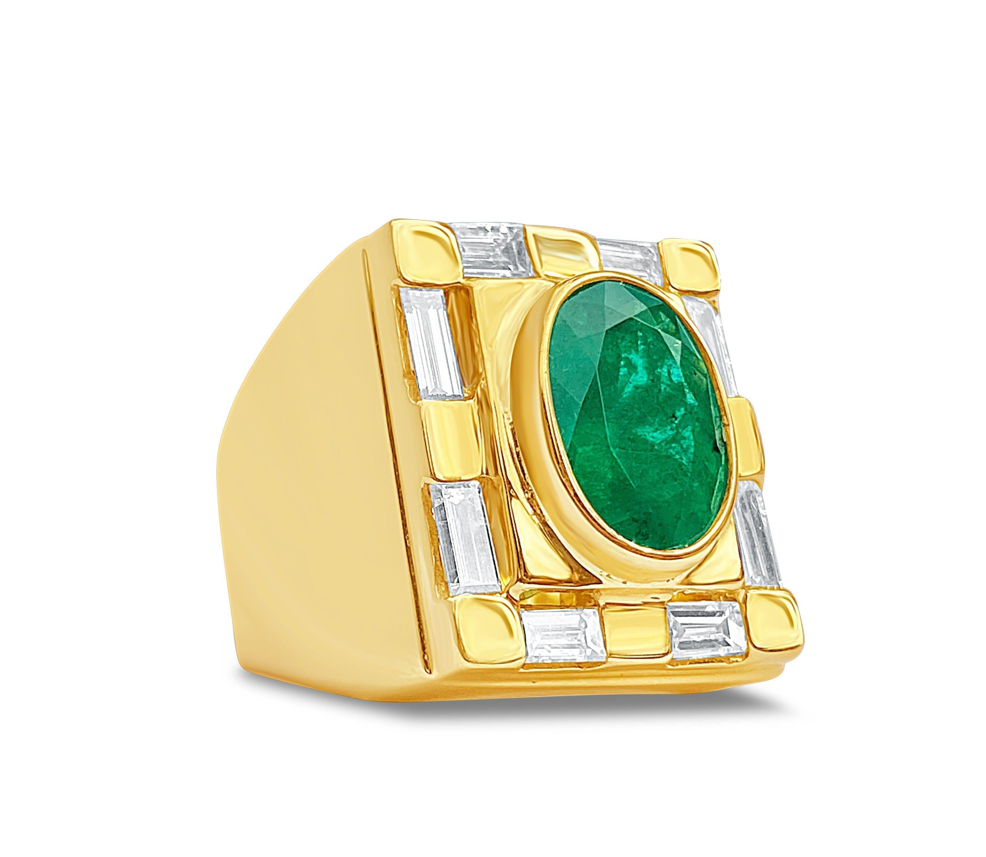 4 Carat Oval Cut Natural Emerald Mens Ring - ASSAY