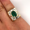 Vintage Bezel Set 4 Carat Oval Cut Natural Emerald & Baguette Diamond Mens Ring in 14K-Rings-ASSAY