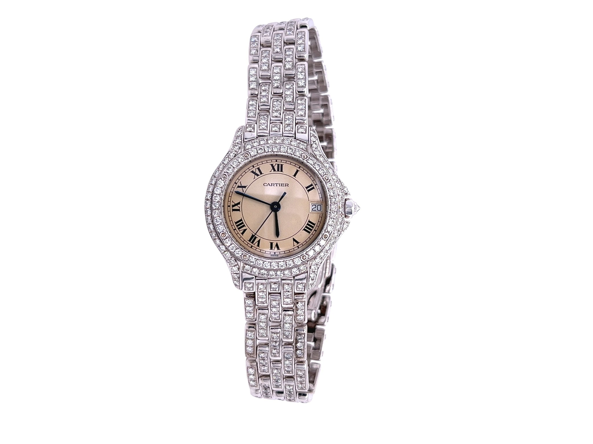 Vintage Cartier 28mm Round Dial Ballon Watch in 18k White Gold with Diamonds-Watches-ASSAY