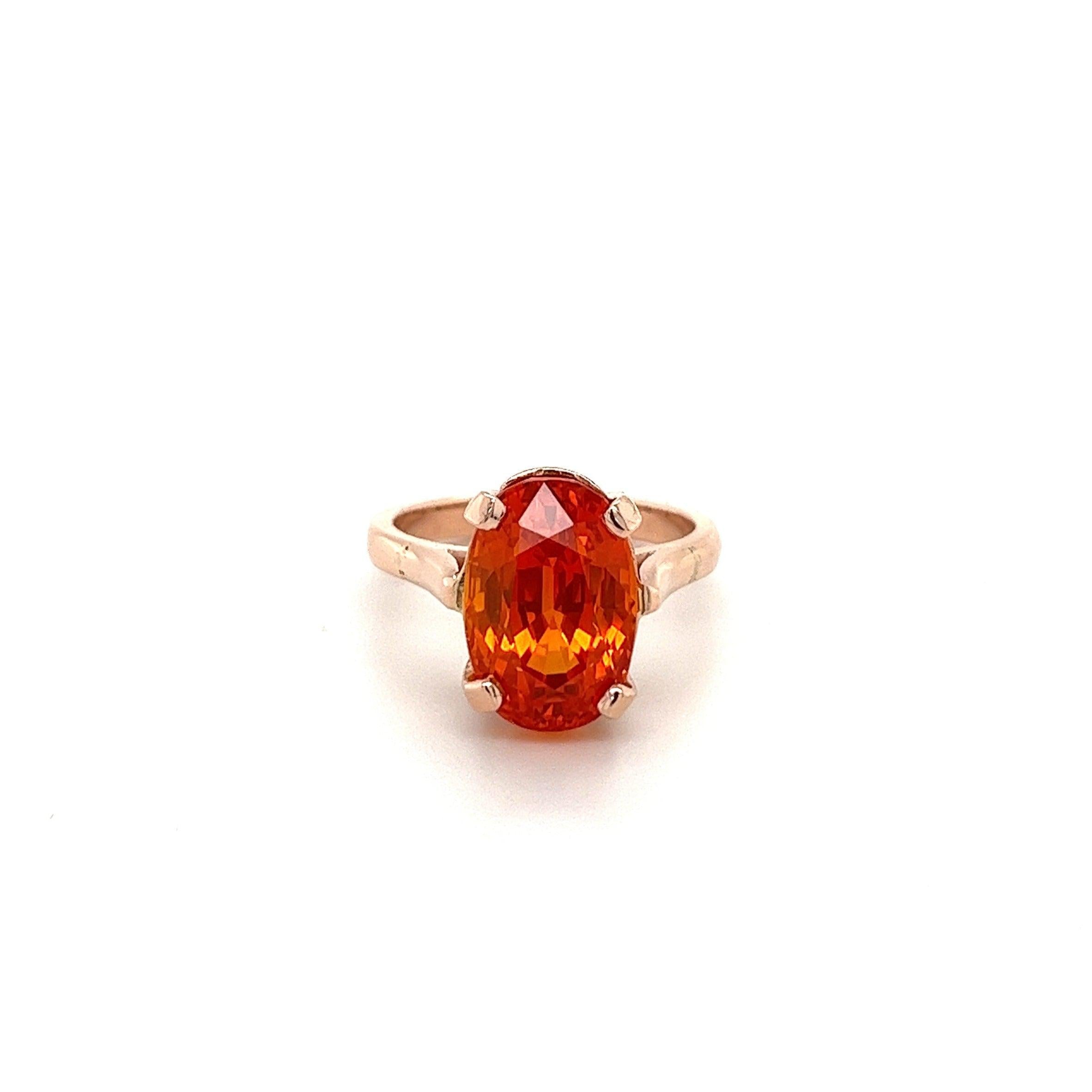 Vintage GIA Certified 11.16 Carat Oval Orange Sapphire in 14K Rose Gold-Rings-ASSAY