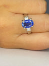 Oval Cut Natural Blue Sapphire Mounted in a Platinum Ring - ASSAY