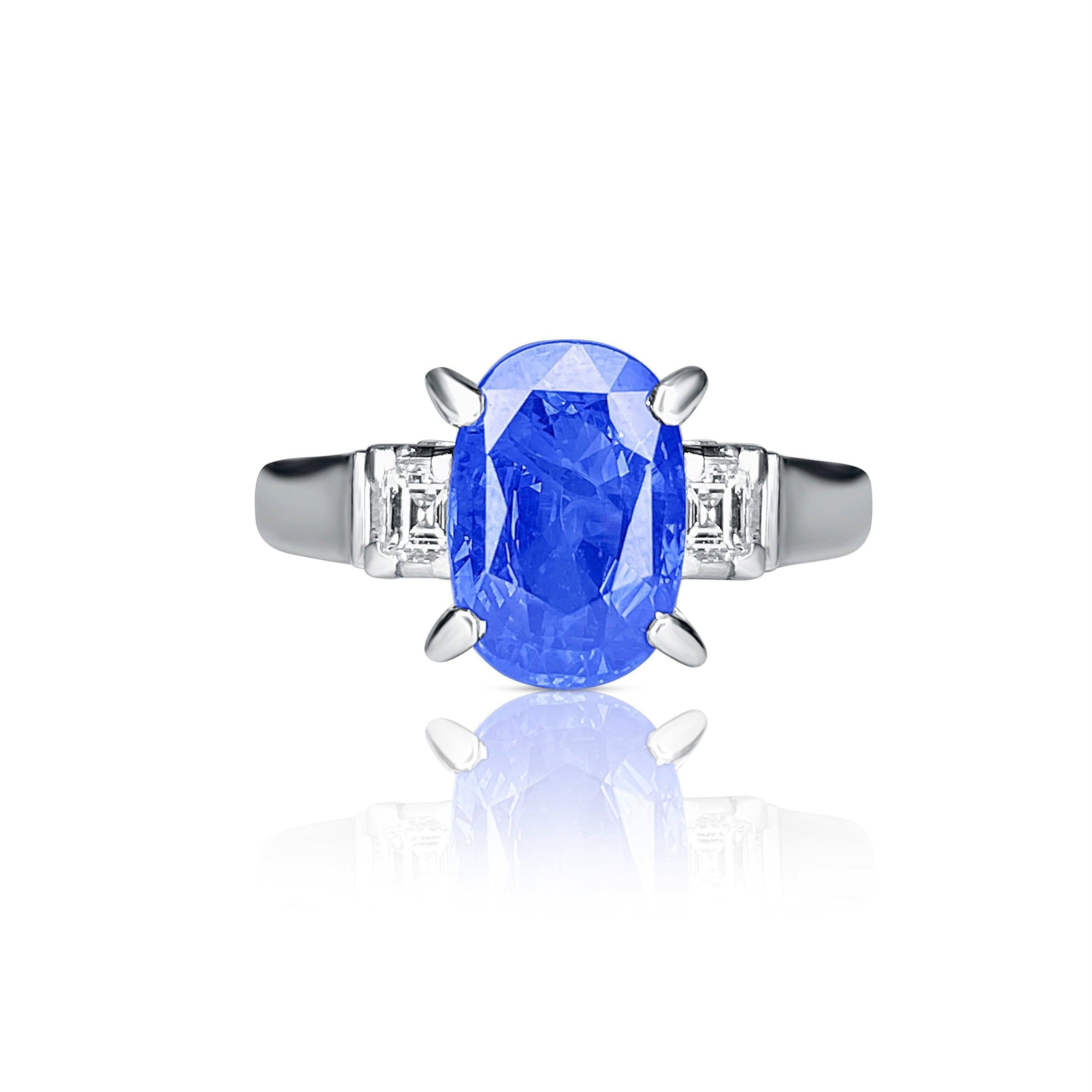 Oval Cut Natural Blue Sapphire Mounted in a Platinum Ring - ASSAY