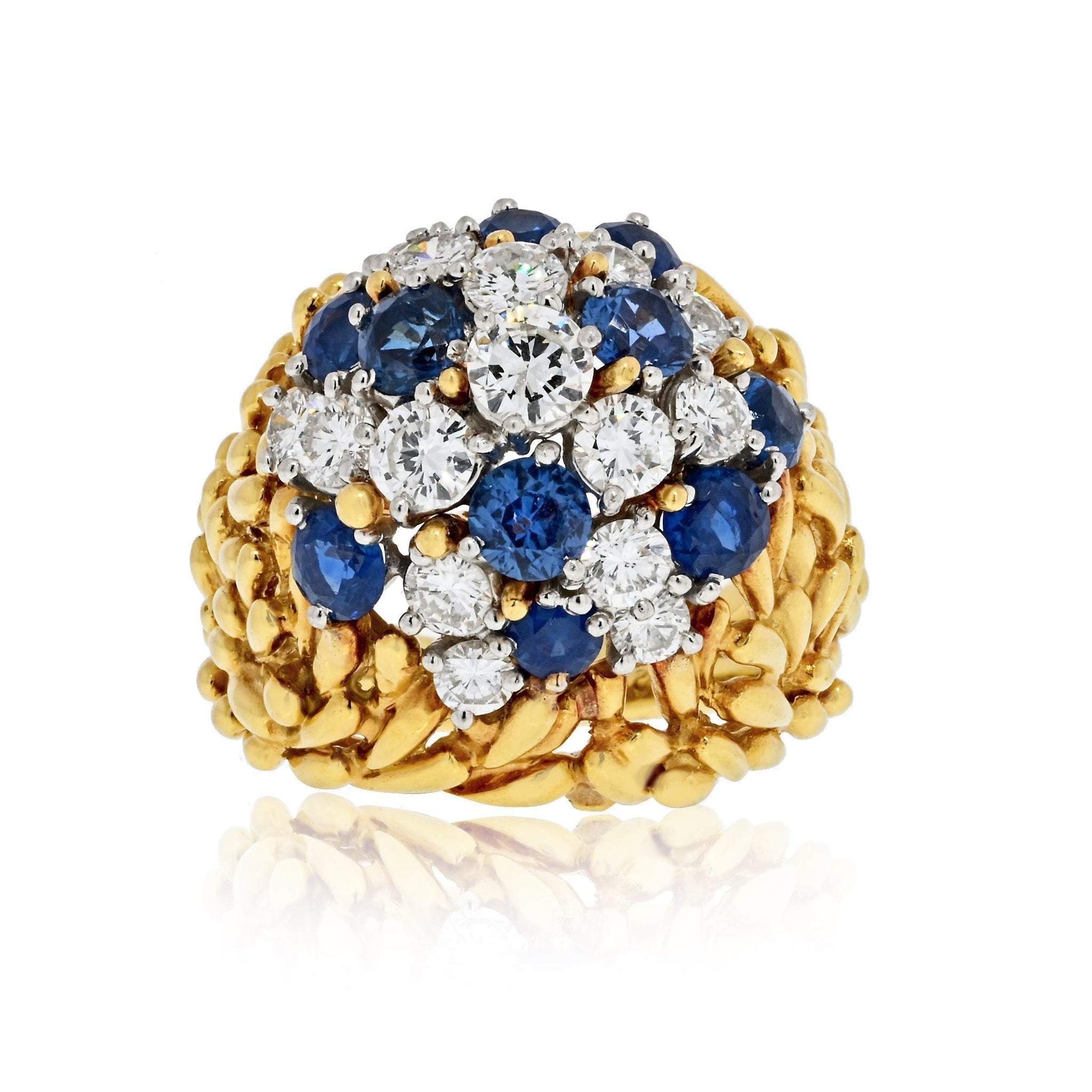 Vintage Round Cut White Diamond and Blue Sapphire Cluster Ring - ASSAY