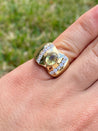 Vintage Oval Cut Natural Yellow Sapphire Mens Ring in Brushed 14k Yellow Gold - ASSAY